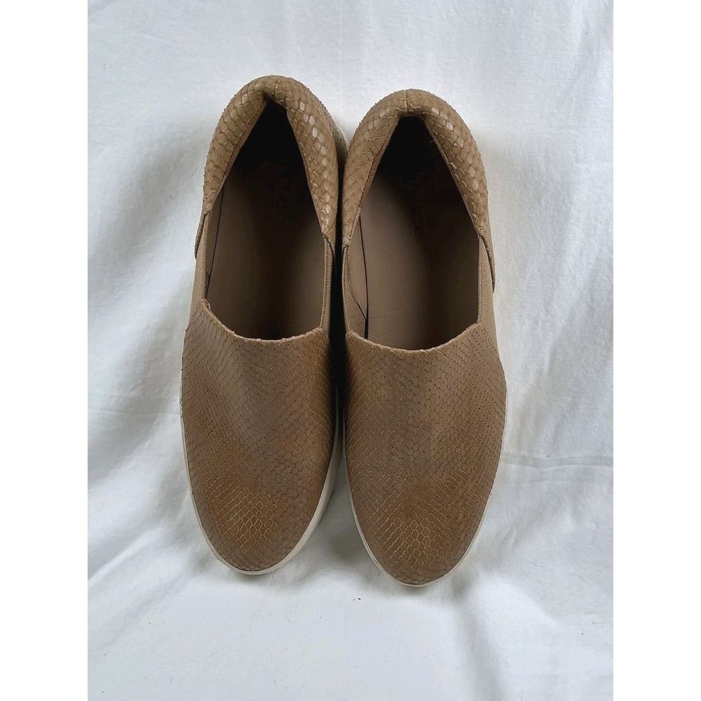 Vince Warren Slip On Shoes Women's 9 M Tan Leather Snakeskin Platform Sneakers - Picture 4 of 7